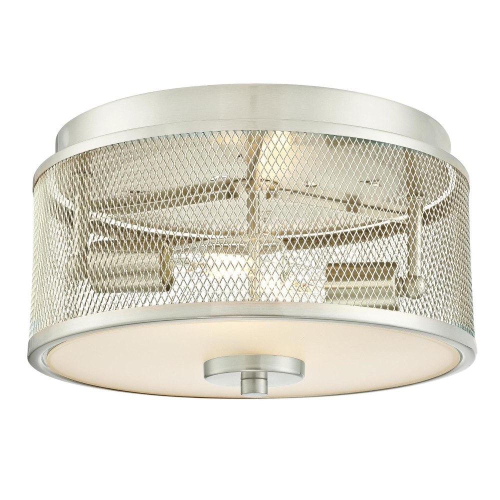 Westinghouse Lighting-6327900-Morrison - Two Light Flush Mount   Brushed Nickel Finish with Frosted Glass with Mesh Shade