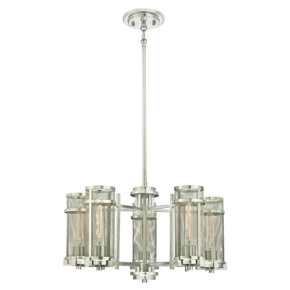 Westinghouse Lighting-6330200-Adler - Five Light Chandelier   Brushed Nickel Finish with Mesh Shade