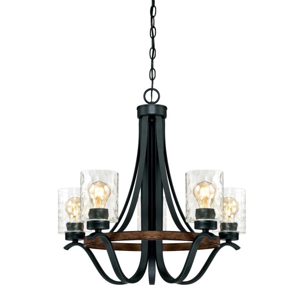 Westinghouse Lighting-6331900-Westinghouse Lighting Barnwell Five-Light Indoor Chandelier Textured Iron and Barnwood Finish with Clear Hammered Glass   Textured Iron/BarnWood Finish with Clear Hammere