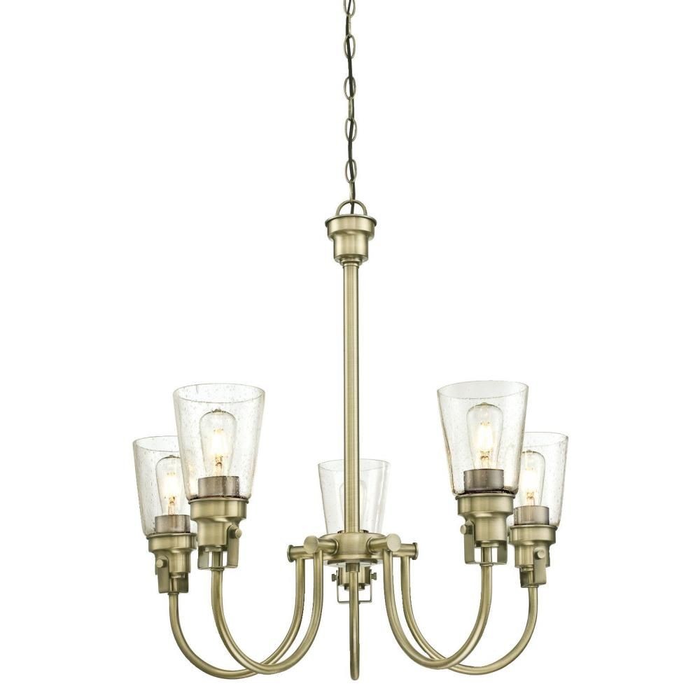 Westinghouse Lighting-6334100-Ashton - Five Light Chandelier   Antique Brass Finish with Clear Seeded Glass