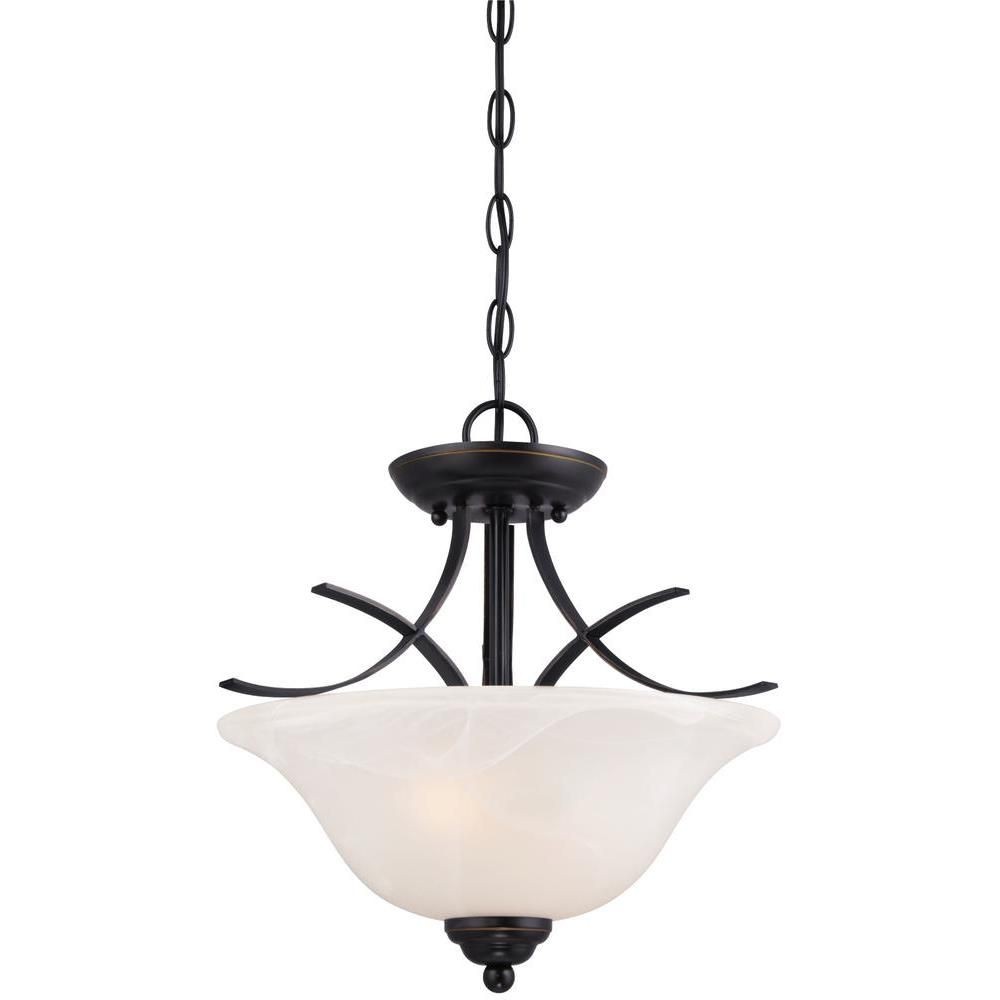 Westinghouse Lighting-6340300-Pacific Falls - Two Light Convertible Pendant   Amber Bronze Finish with White Alabaster Glass
