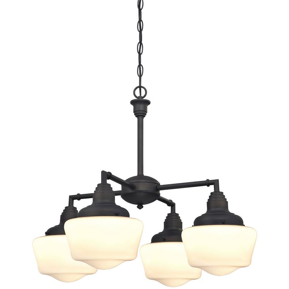 Westinghouse Lighting-6342000-Scholar - Four Light Convertible Chandelier   Oil Rubbed Bronze Finish with White Opal Glass