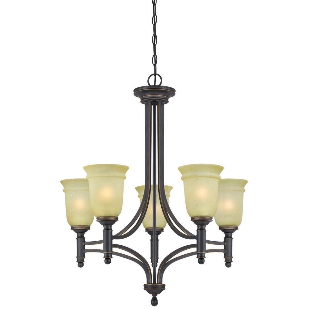 Westinghouse Lighting-6342900-Montrose - Five Light Chandelier   Oil Rubbed Bronze Finish with Mocha Scavo Glass