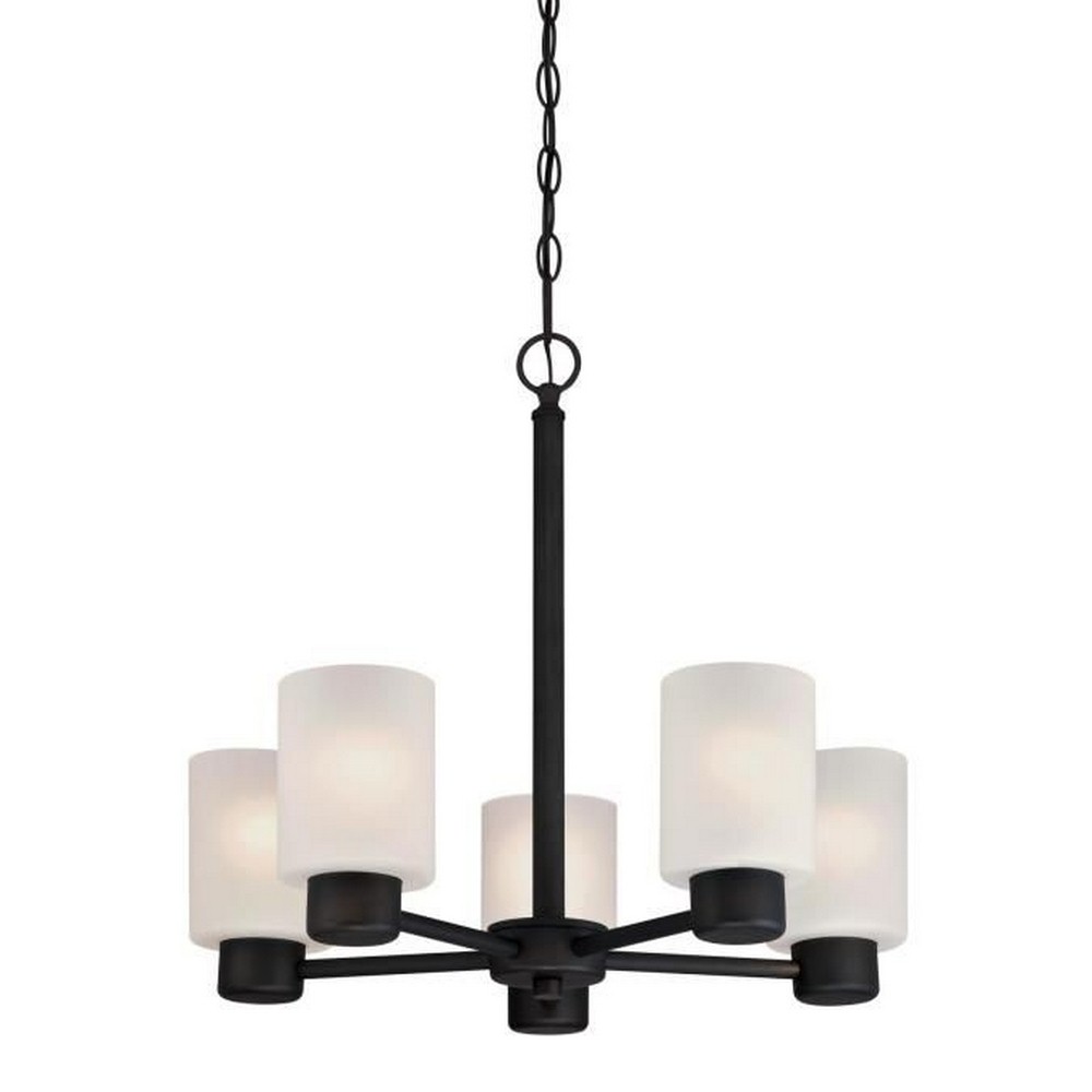 Westinghouse Lighting-6353800-Sylvestre - Five Light Chandelier   Oil Rubbed Bronze Finish with Frosted Glass