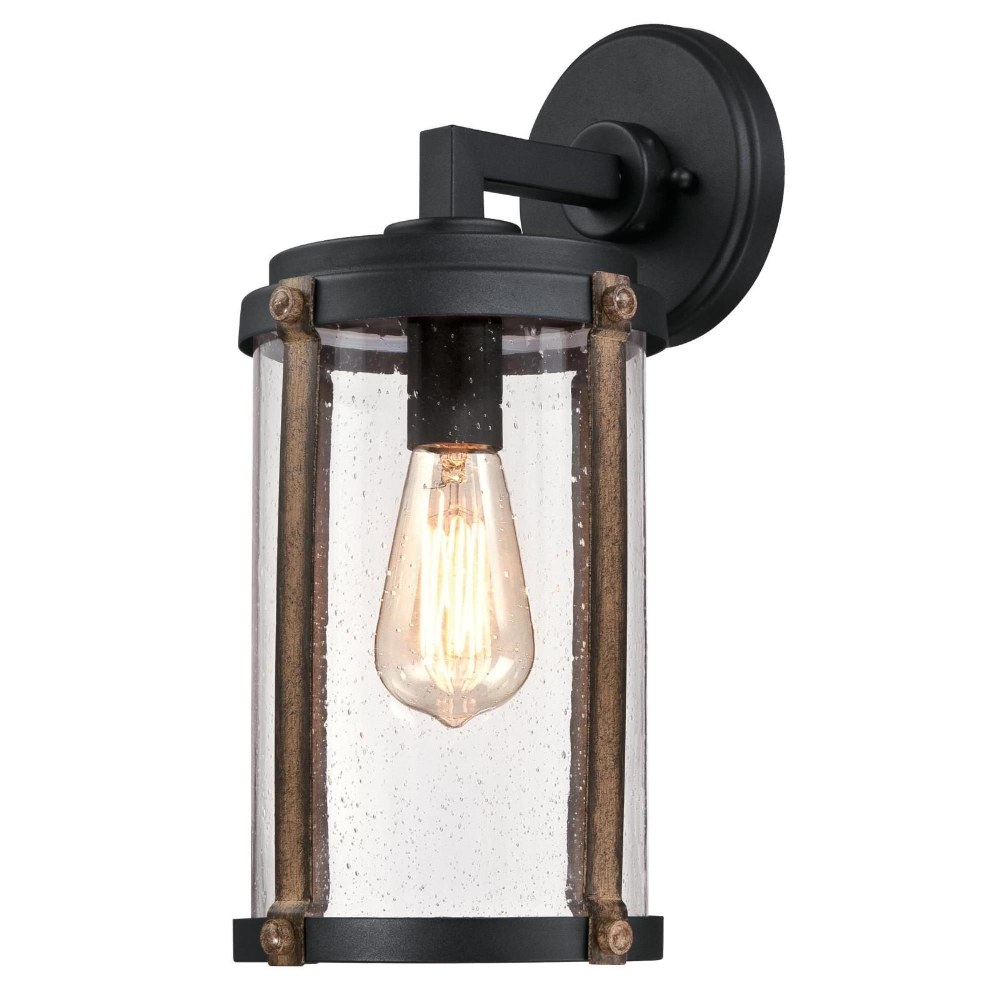 Westinghouse Lighting-6358800-Armin - One Light Outdoor Wall Lantern Textured Black/Barnwood  Weathered Steel Finish with Clear Water Glass