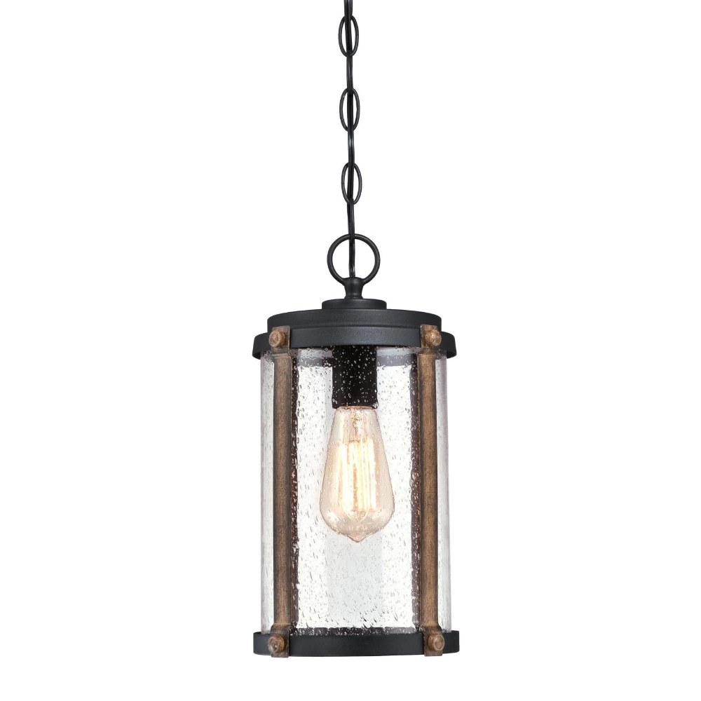 Westinghouse Lighting-6358900-Armin - One Light Outdoor Pendant Textured Black/Barnwood  Textured Black/Barnwood Finish with Clear Seeded Glass