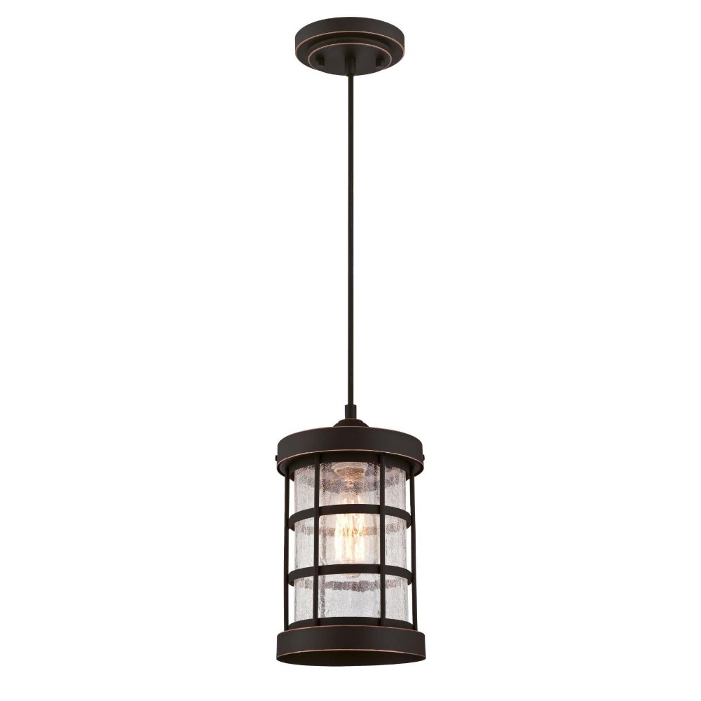 Westinghouse Lighting-6361500-Westinghouse Lighting Barkley One-Light Indoor Mini Pendant Oil Rubbed Bronze Finish with Highlights and Clear Crackle Glass   Oil Rubbed Bronze Finish with Clear Crackle