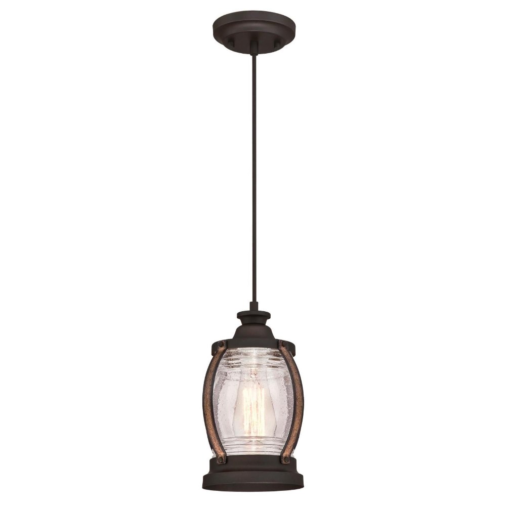 Westinghouse Lighting-6361700-Westinghouse Lighting Canyon One-Light Indoor Mini Pendant Oil Rubbed Bronze Finish with Barnwood Accents and Clear Seeded Glass   Oil Rubbed Bronze/Barnwood Finish with 