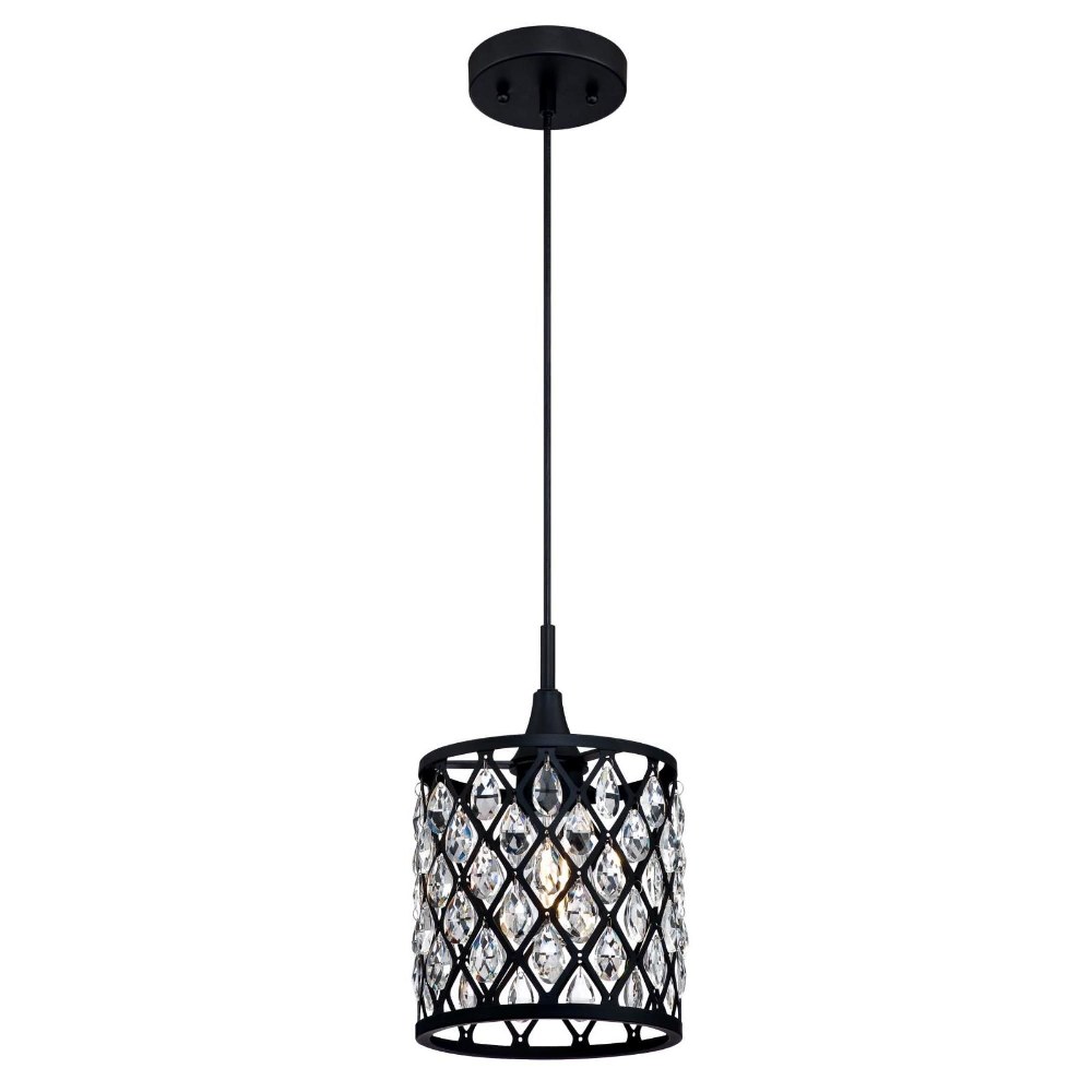 Westinghouse Lighting-6362700-Westinghouse Lighting Waltz One-Light Indoor Mini Pendant Matte Black Finish with Crystal Accents   Matte Black Finish with Clear Crystal