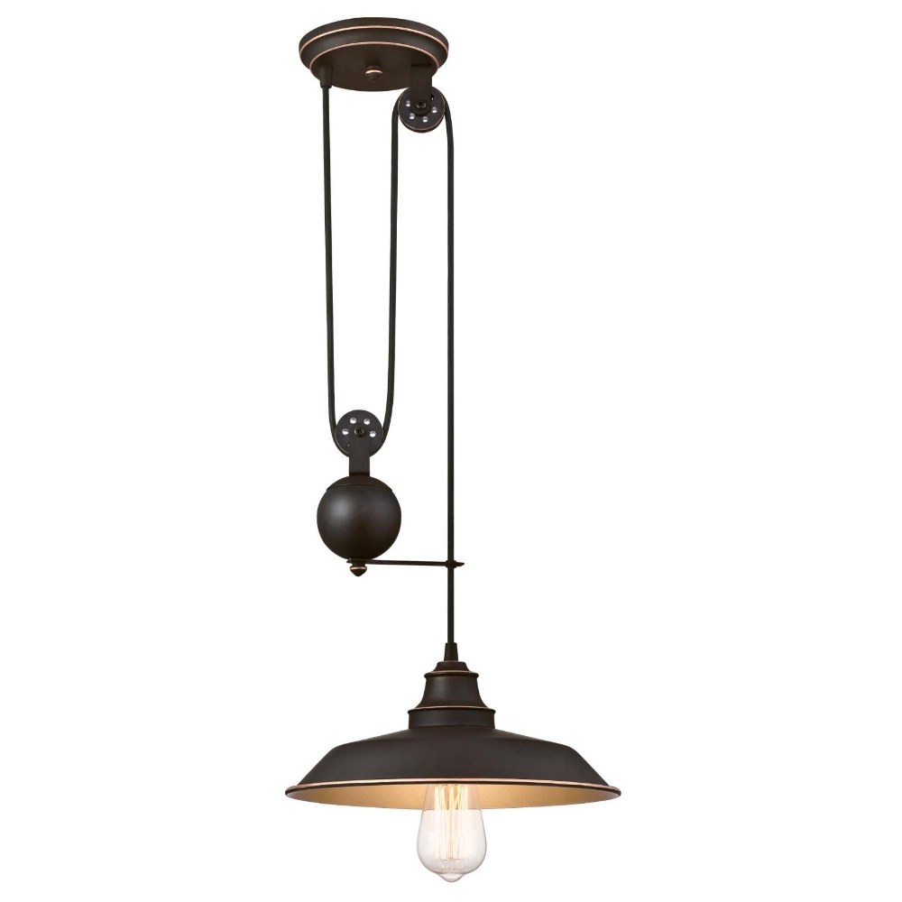 Westinghouse Lighting-6363200-Iron Hill - One Light Pulley Pendant   Oil Rubbed Bronze Finish with Metal Shade