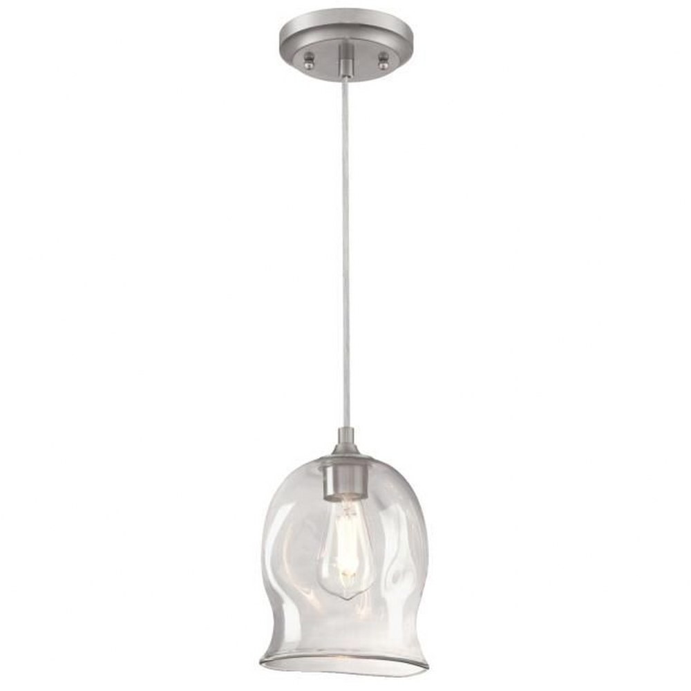 Westinghouse Lighting-6366100-Westinghouse Lighting One-Light Indoor Mini Pendant Brushed Nickel Finish with Clear Indented Glass   Brushed Nickel Finish with Clear Indented Glass