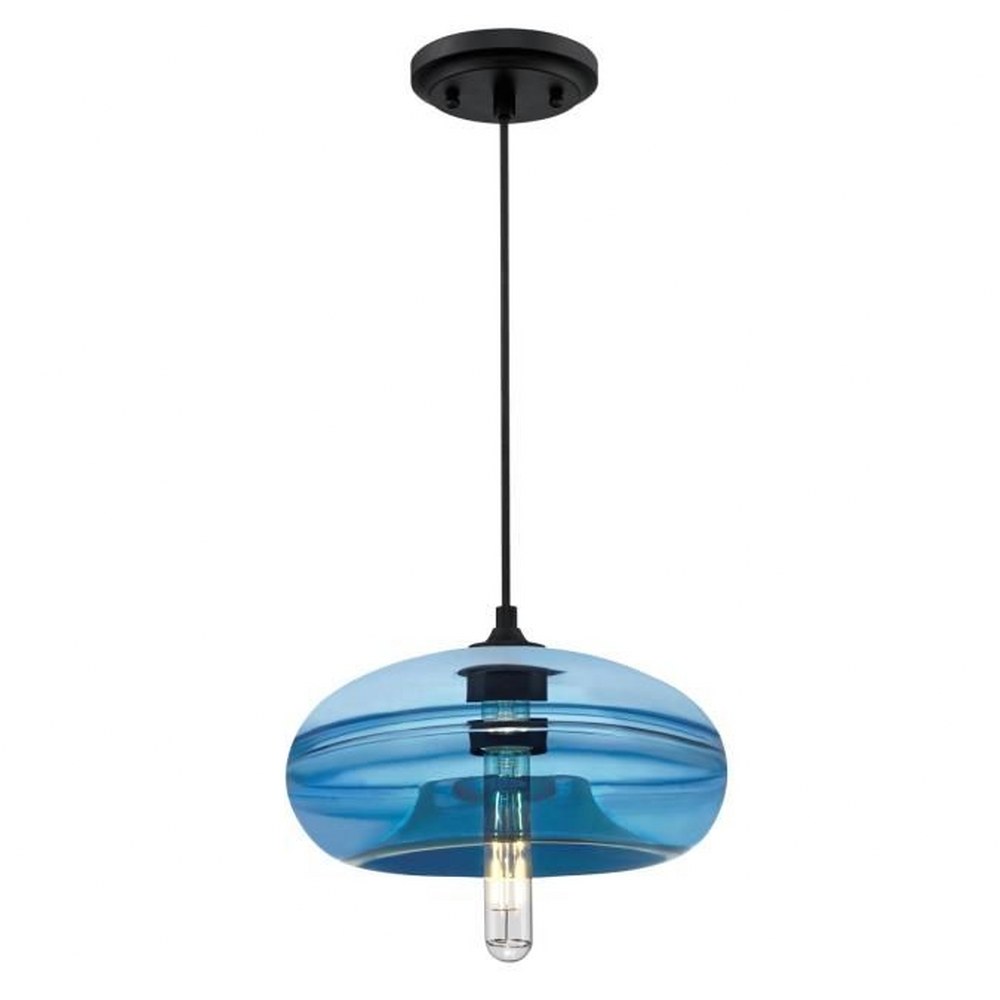 Westinghouse Lighting-6366500-Westinghouse Lighting Soren One-Light Indoor Pendant Matte Black Finish with Sapphire Glass   Matte Black Finish with Sapphire Glass