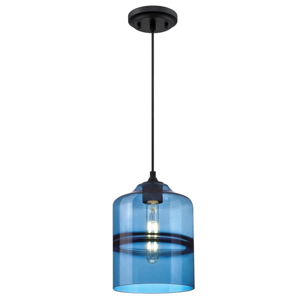 Westinghouse Lighting-6366600-Westinghouse Lighting Soren One-Light Indoor Mini Pendant Matte Black Finish with Sapphire Glass Matte Black Sapphire Glass Matte Black Finish