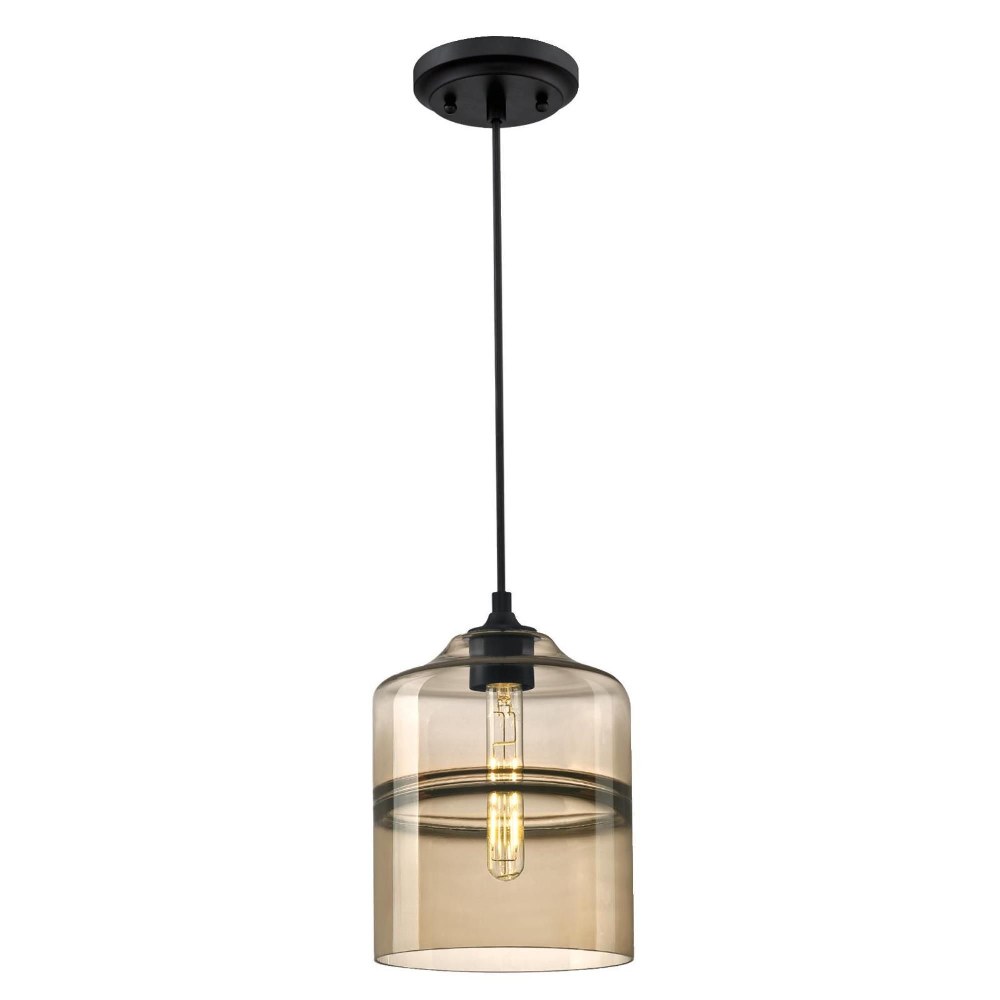 Westinghouse Lighting-6366700-Westinghouse Lighting Soren One-Light Indoor Mini Pendant Matte Black Finish with Sapphire Glass Matte Black Ash Glass Matte Black Finish