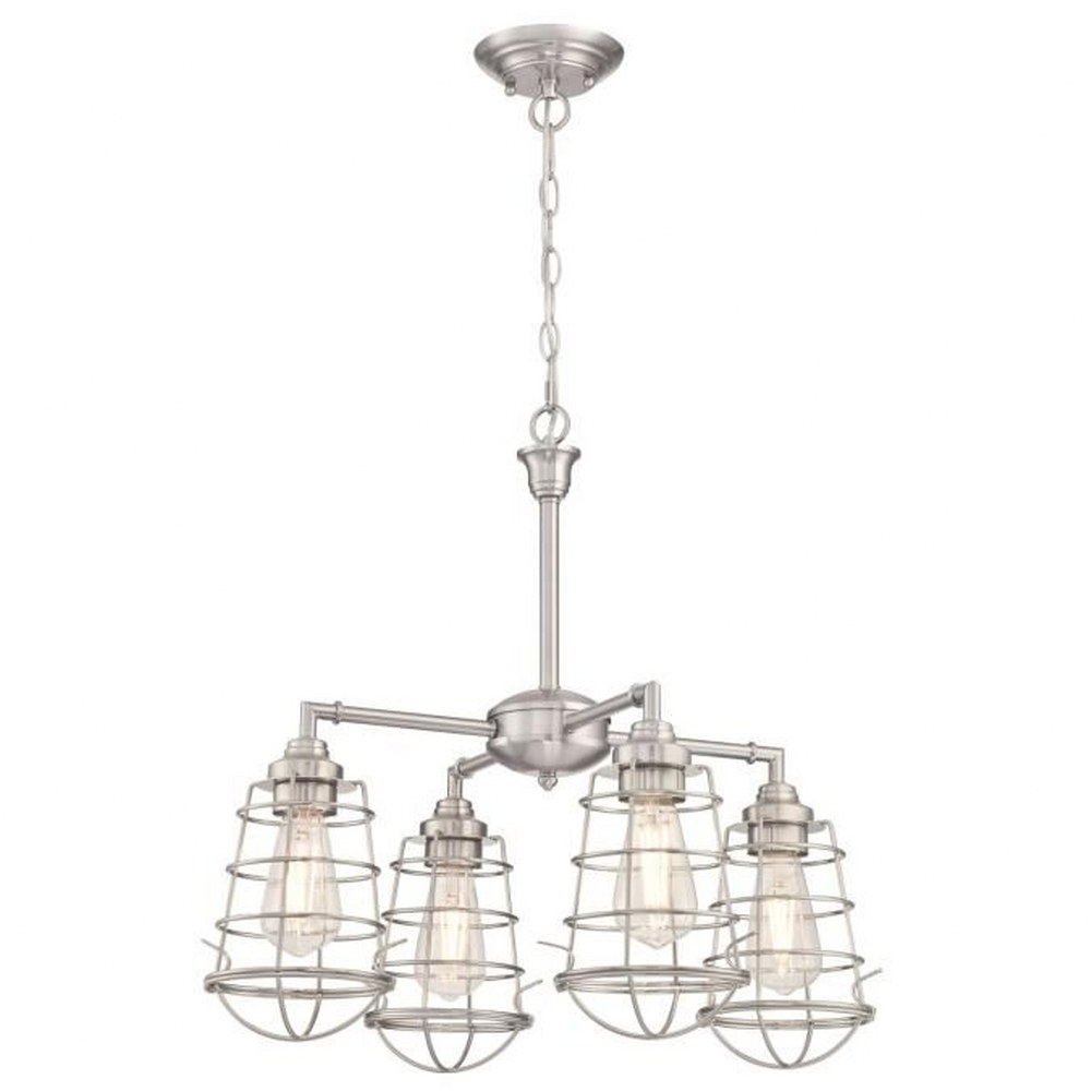 Westinghouse Lighting-6367100-Nolan - Four Light Chandelier Brushed Nickel  Oil Rubbed Bronze Finish with Cage Shade