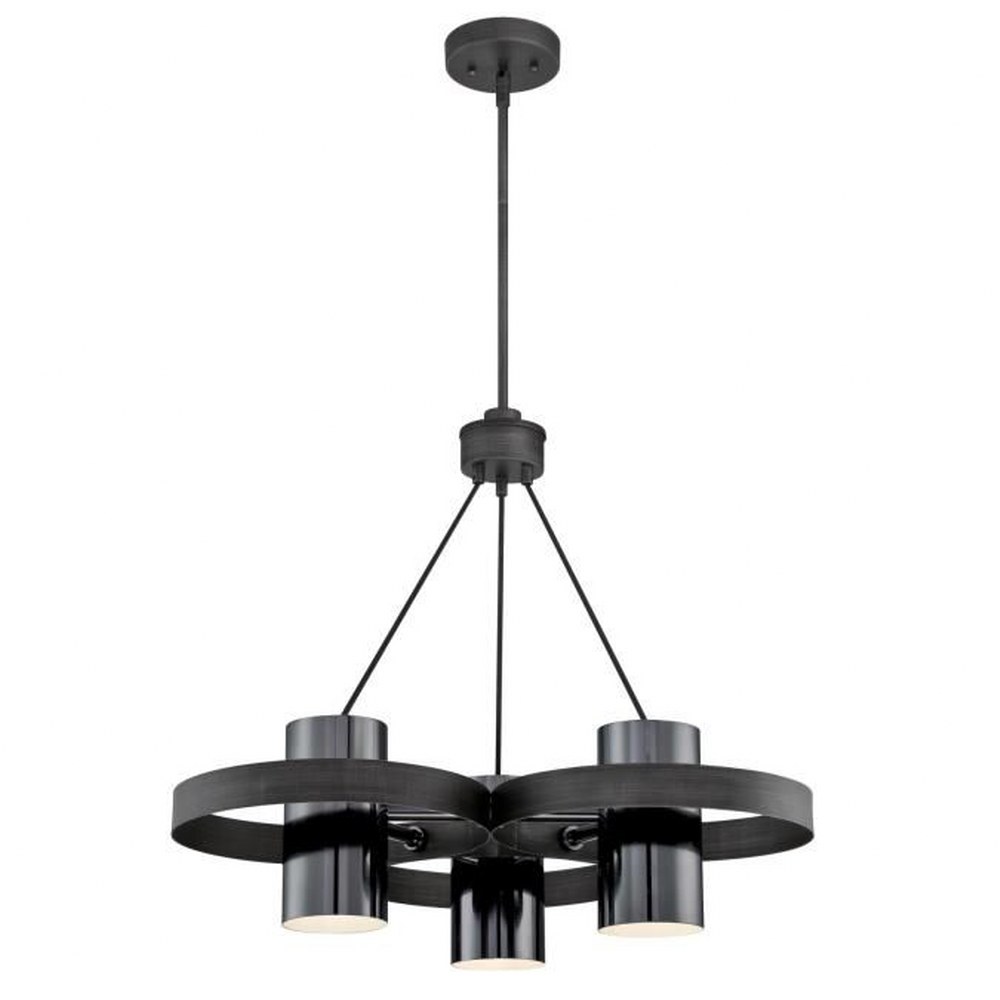 Westinghouse Lighting-6369000-Westinghouse Lighting Exton Three-Light Indoor Chandelier Distressed Aluminum Finish with Gun Metal Shades   Distressed Aluminum/Gun Metal Finish with Metal Shade