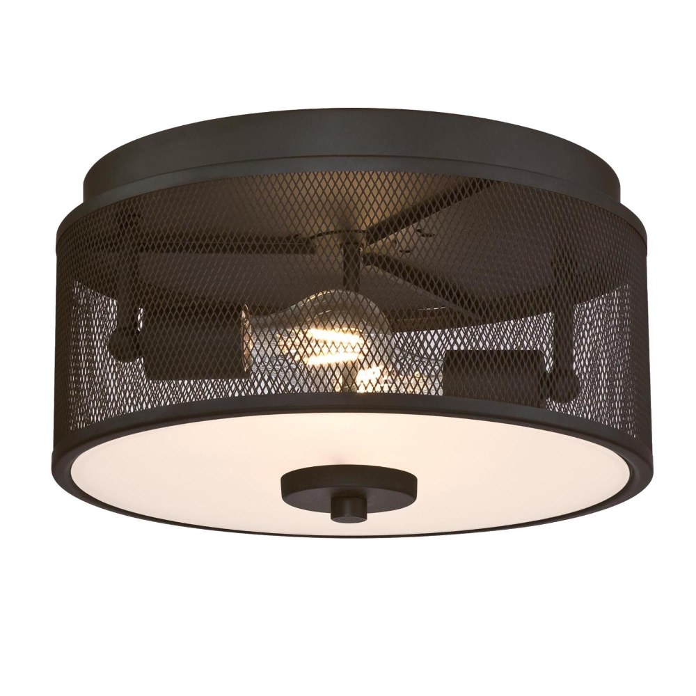 Westinghouse Lighting-6371100-Morrison - Two Light Flush Mount   Oil Rubbed Bronze Finish with Frosted White Glass with Metal Shade