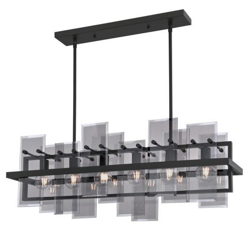 Westinghouse Lighting-6576200-Reeves - Six Light Chandelier   Matte Black Finish with Smoke Grey Glass
