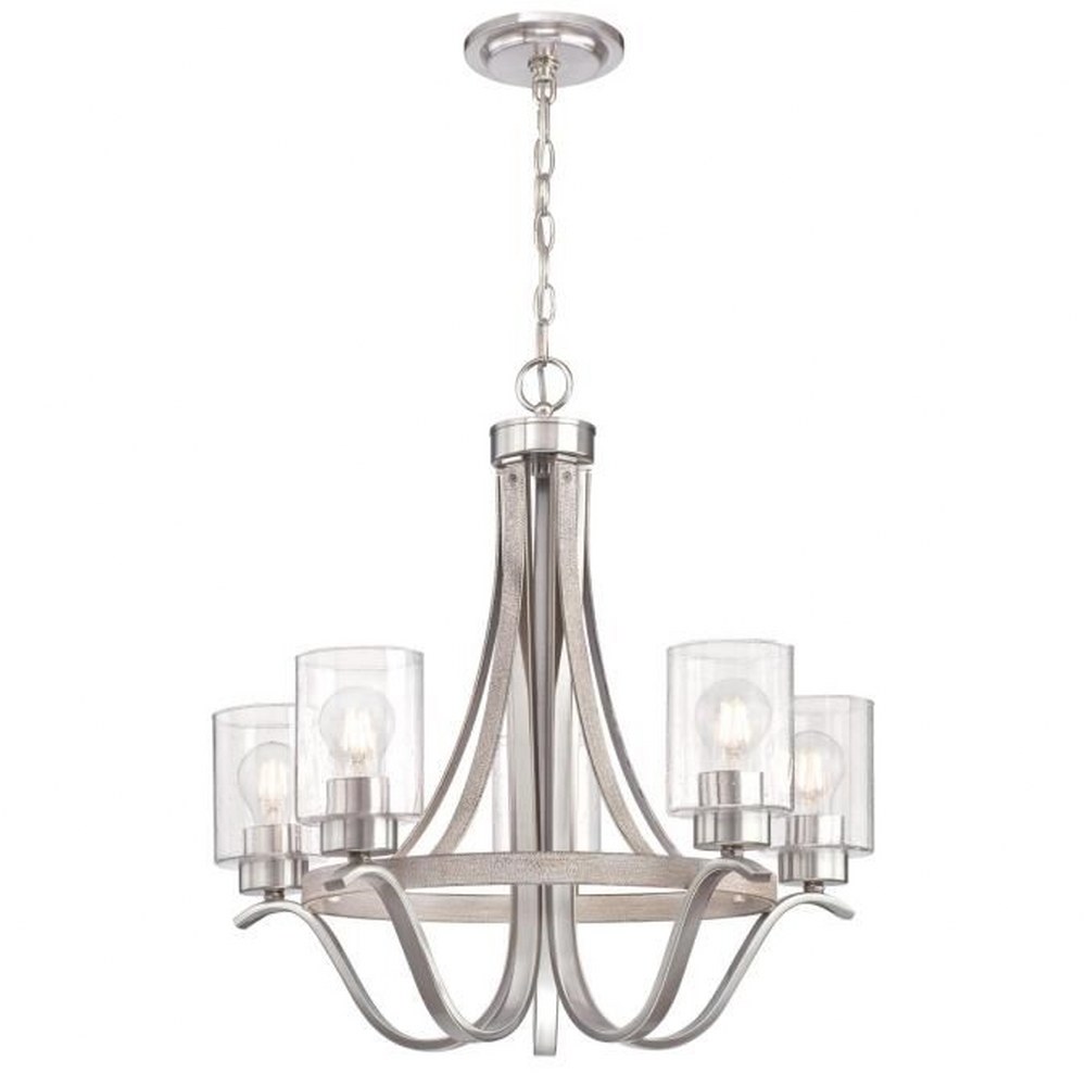 Westinghouse Lighting-6576900-Barnwell - Five Light Chandelier   Antique Ash/Brushed Nickel Finish with Clear Seeded Glass