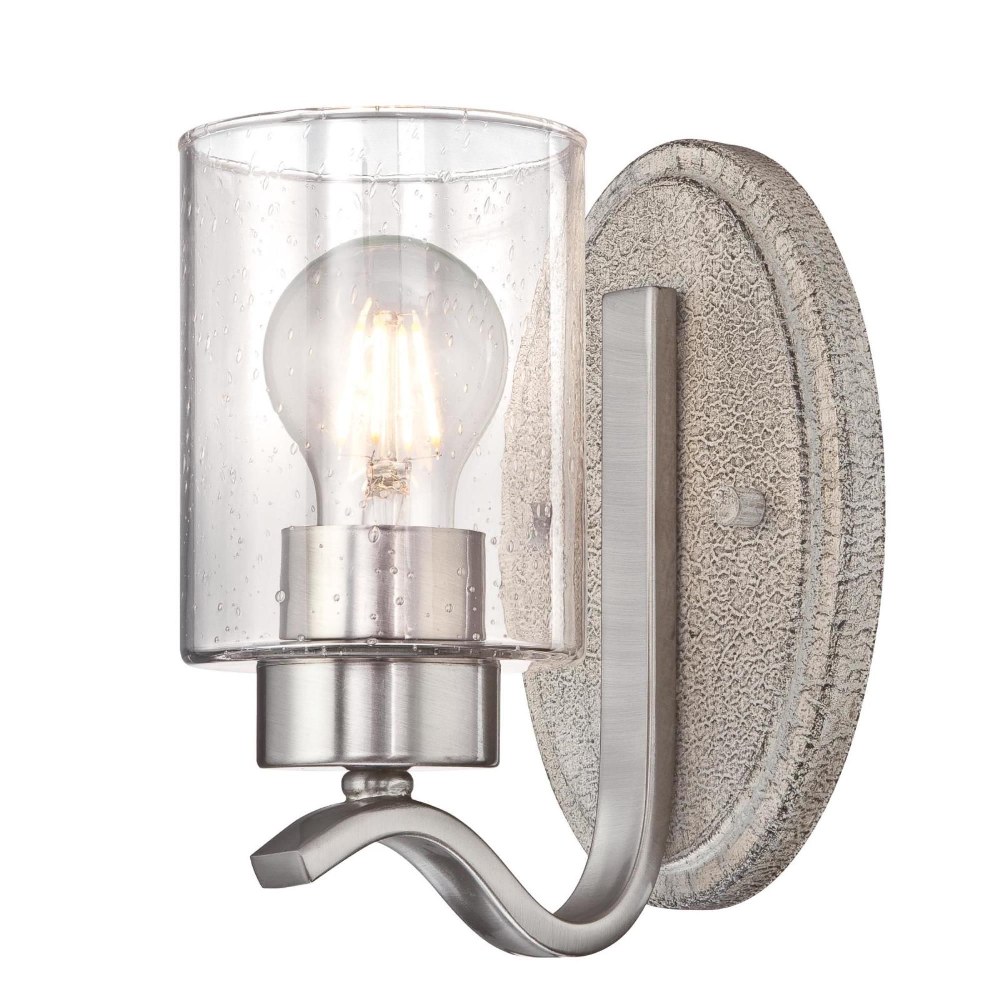 Westinghouse Lighting-6577000-Barnwell - One Light Wall Mount   Antique Ash/Brushed Nickel Finish with Clear Seeded Glass