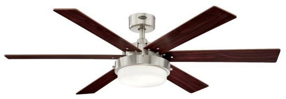 Westinghouse Lighting-7205100-Alloy - 52 Inch 6 Blade Ceiling Fan with Light Kit   Brushed Nickel Finish with Rosewood/Light Maple Blade Finish with Opal Frosted Glass