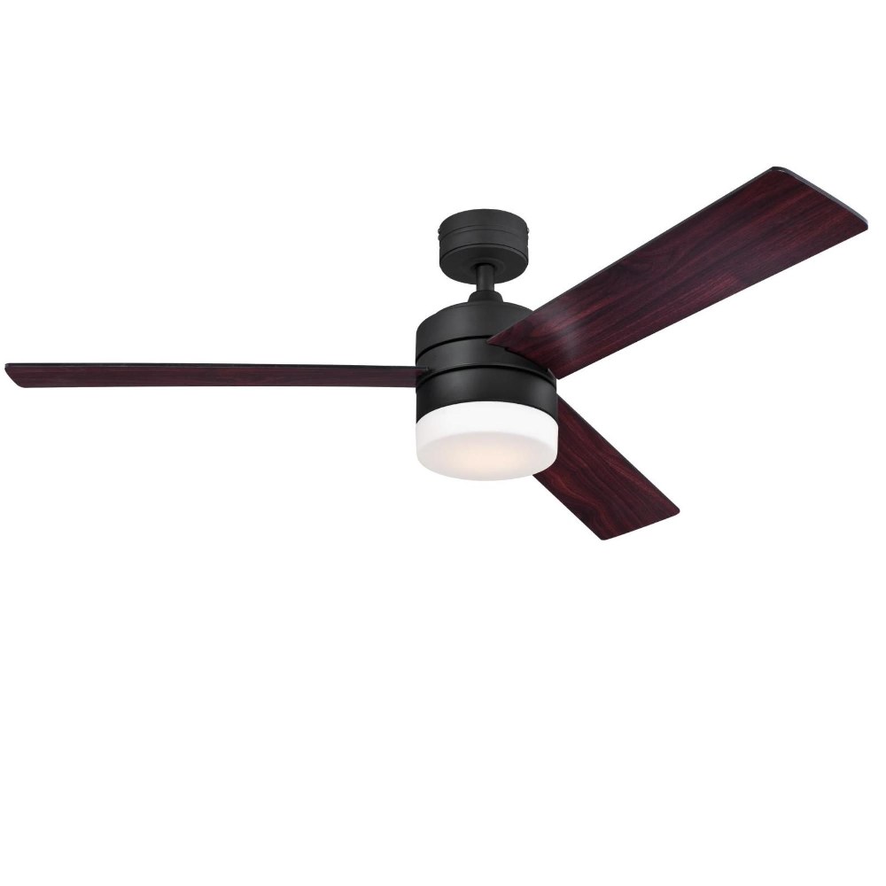 Westinghouse Lighting-7205900-Alta Vista 52-Inch 3-Blade Matte Black Indoor Ceiling Fan with Dimmable LED Light Fixture and Opal Frosted Glass Remote Control Included   Matte Black Finish with Black B