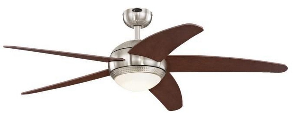 Westinghouse Lighting-7206500-Bendan - 52 Inch Ceiling Fan with Light Kit   Brushed Nickel/Hammered Finish with Catalpa Wood Blade Finish with Opal Frosted Glass