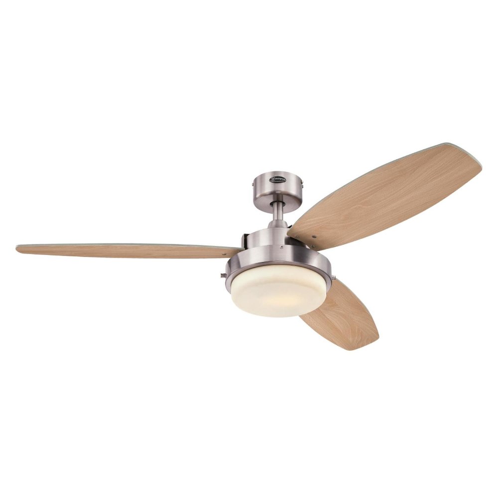 Westinghouse Lighting-7209000-Alloy - 52 Inch 3 Blade Ceiling Fan with Light Kit   Brushed Nickel Finish with Beech/Wengue Blade Finish with Opal Frosted Glass