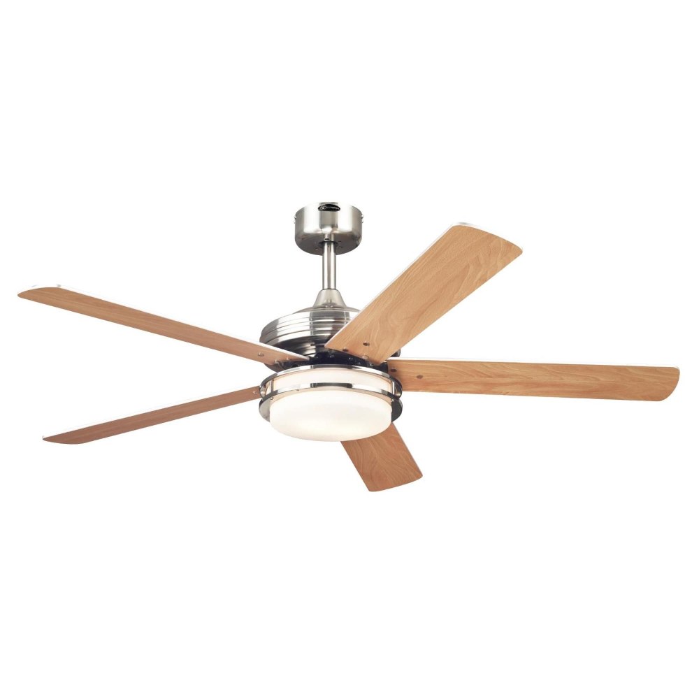 Westinghouse Lighting-7209100-Castle - 52 Inch Ceiling Fan with Light Kit   Brushed Nickel Finish with Weathered Maple/Beech Blade Finish with Opal Frosted Glass