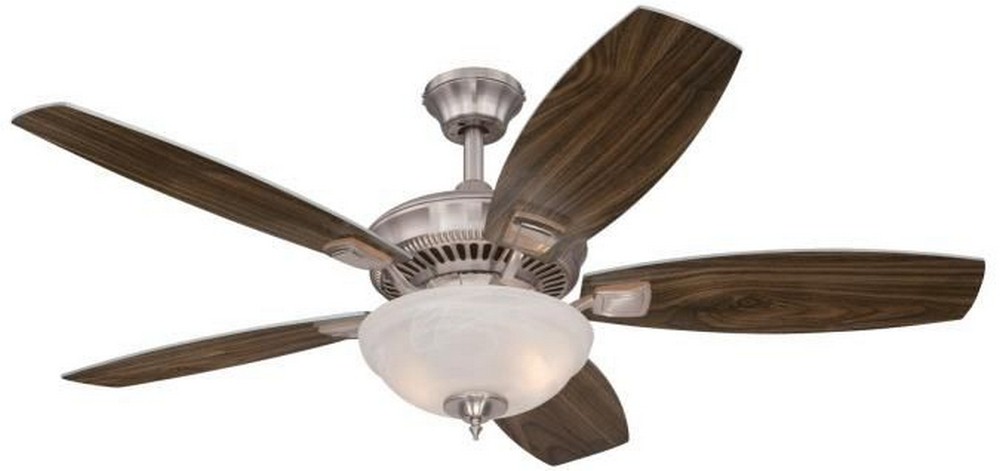 Westinghouse Lighting-7209400-Tulsa - 52 Inch Ceiling Fan with Light Kit   Brushed Nickel Finish with Rich Walnut/Birds Eye Maple Blade Finish with White Alabaster Glass