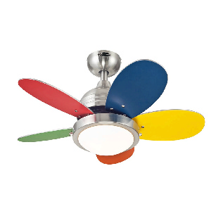 Westinghouse Lighting-7223600-Roundabout - 30 Inch Ceiling Fan   Brushed Nickel Finish with Multi-Color/White Blade Finish with Opal Frosted Glass