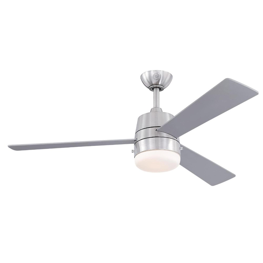 Westinghouse Lighting-7304900-Brinley - 52 Inch 3 Blade Ceiling Fan with Light Kit   Brushed Nickel Finish with Silver/Gray Teak Blade Finish with Opal Frosted Glass