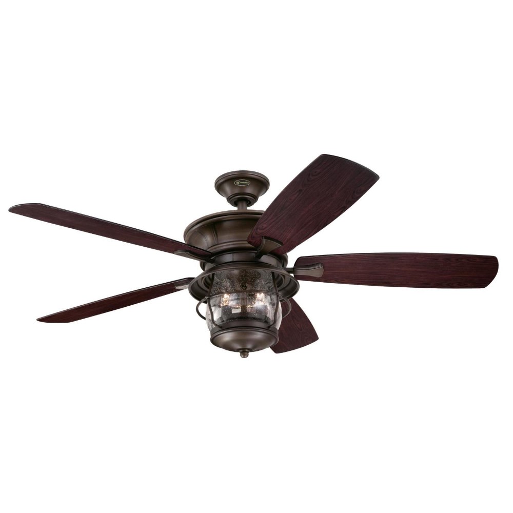 Westinghouse Lighting-7233400-Brentford - 52 Inch Ceiling Fan with Light Kit   Aged Walnut Finish with Dark Cherry Blade Finish with Clear Seeded Glass