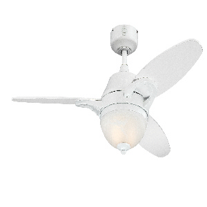 Westinghouse Lighting-7237200-Arcadia - 46 Inch Ceiling Fan   White Finish with Light Maple/White Blade Finish with Frosted White Alabaster Glass