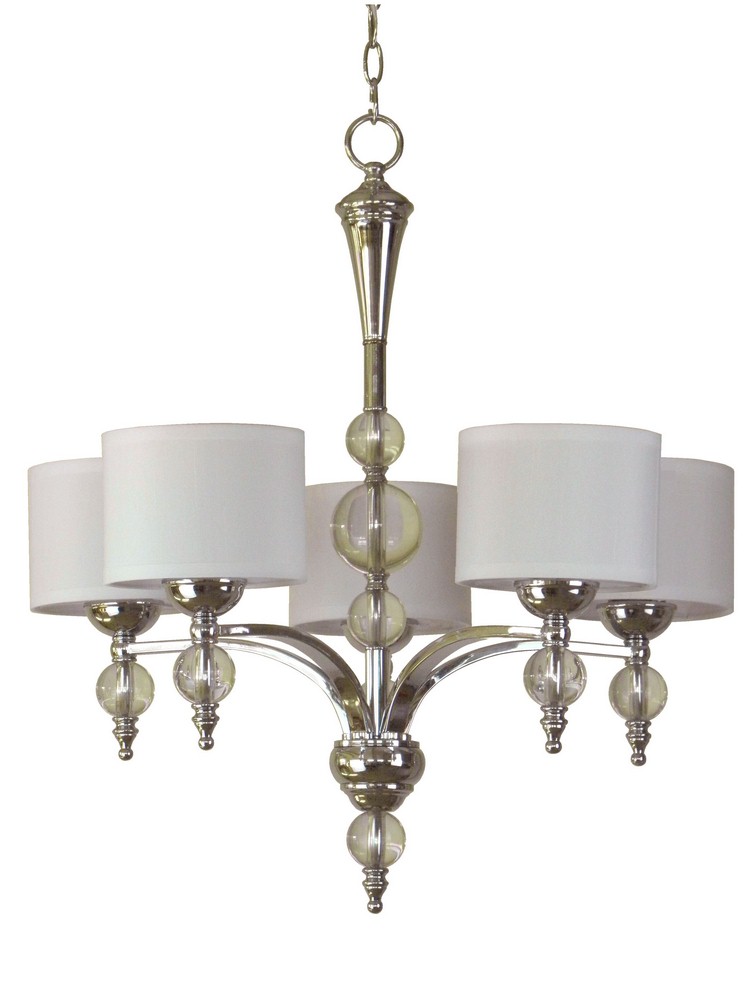 Whitfield Lighting-CH1615-5CH-Pearl - Five Light Chandelier   Chrome Finish with White Belvedere Shade