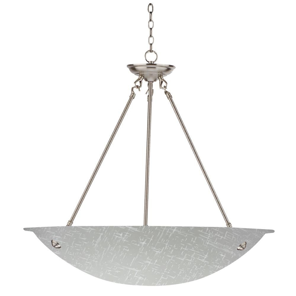 Whitfield Lighting-CH0029B-20WLNSS-Auron - Three Light Bowl Chandelier   Satin Steel Finish with White Linen Glass