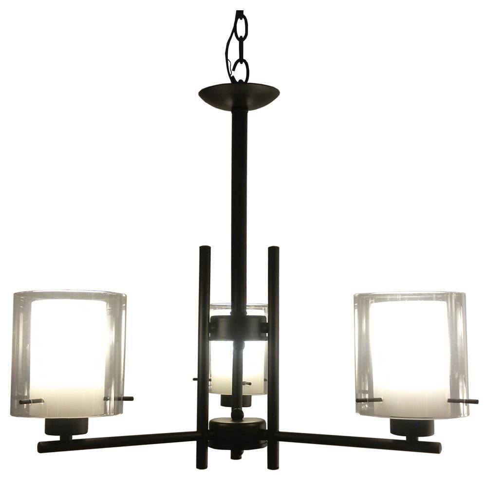 Whitfield Lighting-CH28055-3BK-Dominic - Three Light Chandelier   Black Finish with Clear/Frosted Glass