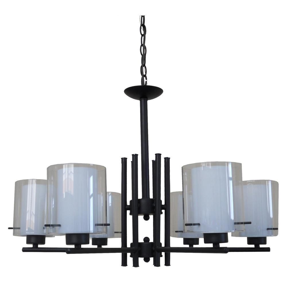 Whitfield Lighting-CH28055-6BK-Dominic - Six Light Chandelier   Black Finish with Clear/Frosted Glass