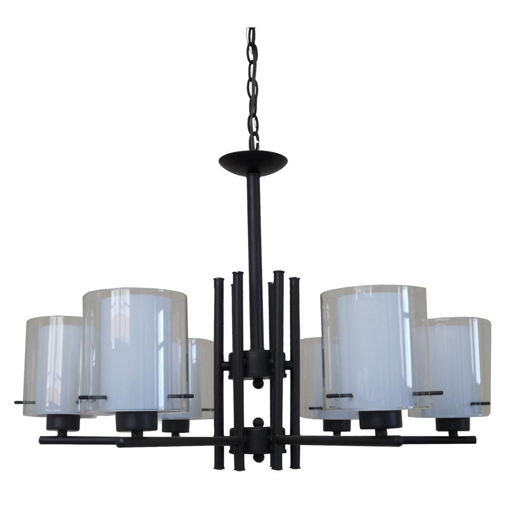 Whitfield Lighting-CH28055-6BK-Dominic - Six Light Chandelier Black  Chrome Finish with White and Clear Glass