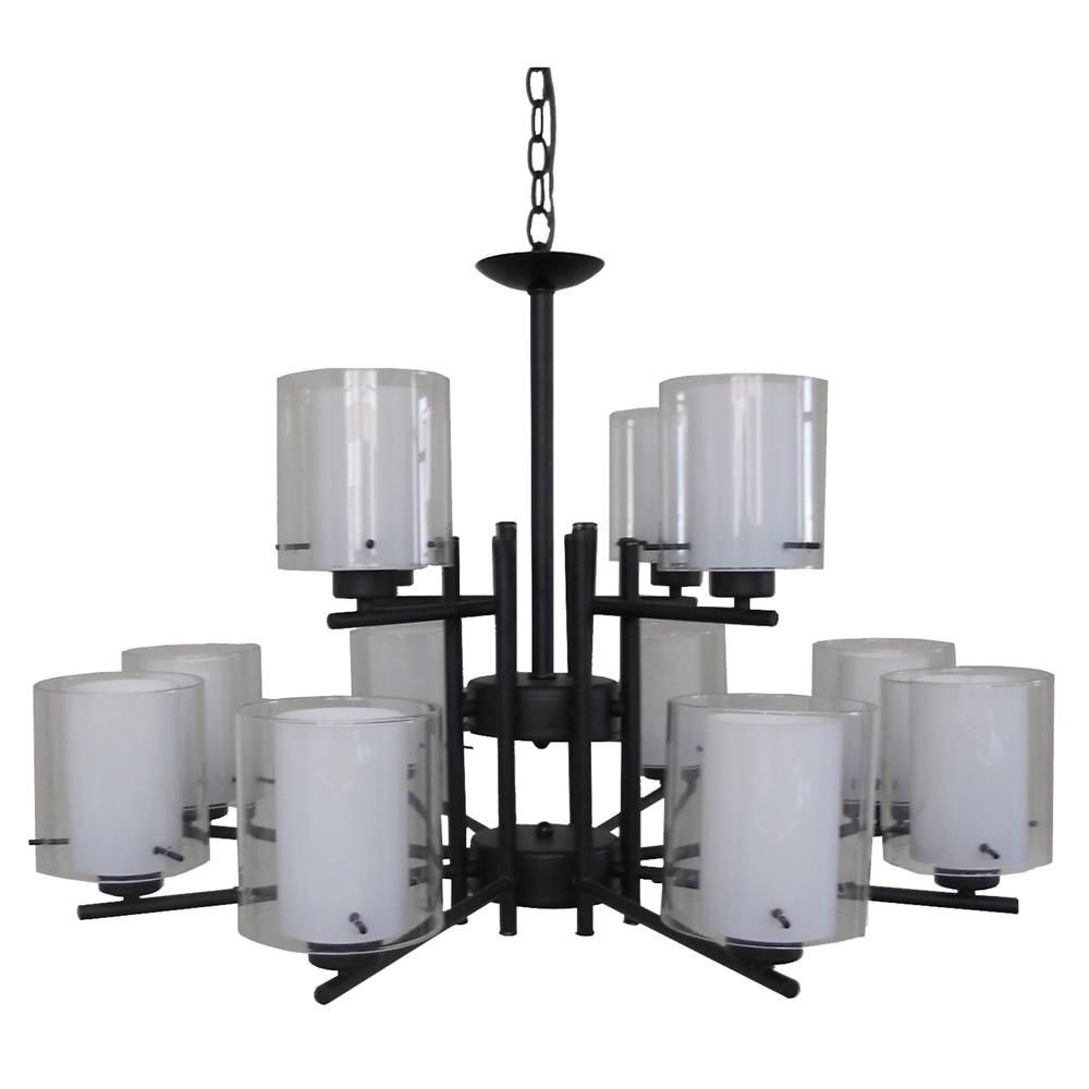 Whitfield Lighting-CH28055-8+4BK-Dominic - Twelve Light Chandelier   Black Finish with Clear/Frosted Glass