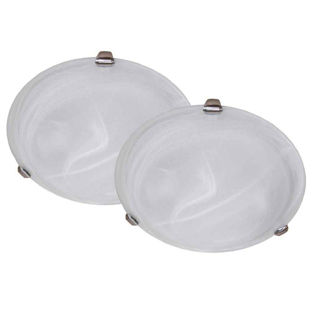 Whitfield Lighting-FM3-16SSTWINPACK-Twin - Three Light Flush Mount (Pack of 2)   Satin Steel Finish with Alabaster Glass