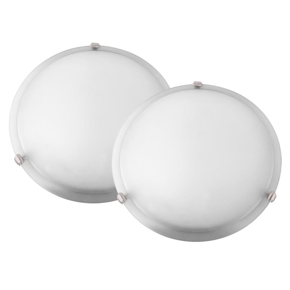 Whitfield Lighting-FM9-16AWSSTWINPACK-Twin - Three Light Flush Mount (Pack of 2)   Satin Steel Finish with Acid Wash Glass