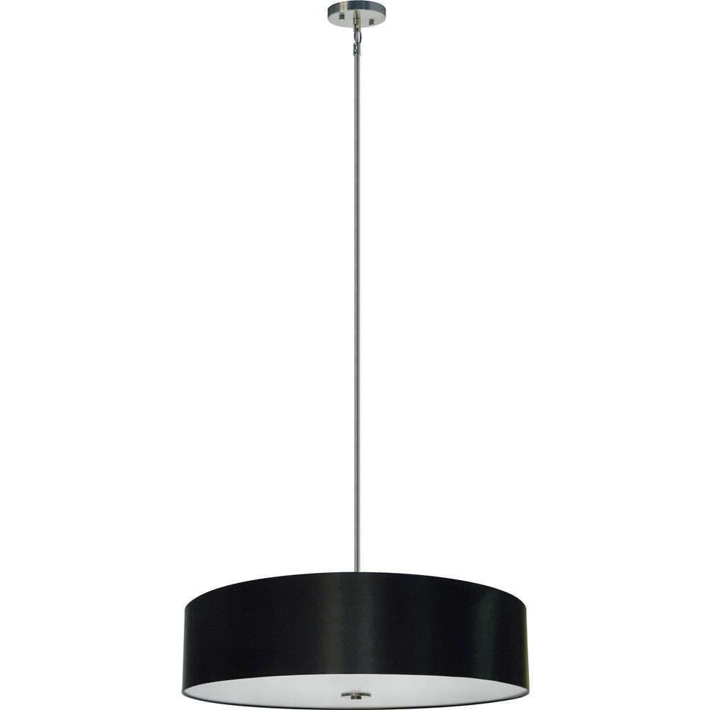 Whitfield Lighting-SH3007-BSSS-Modena Thirty-Inch Five-Light Drum Shade Satin Steel with Black Stealth Fabric Shade   Satin Steel Finish with Black Stealth Shade