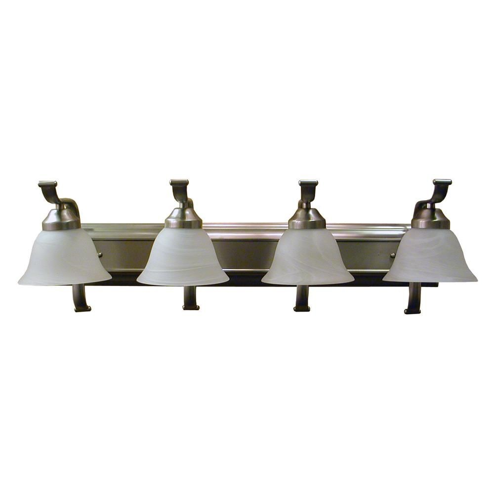 Whitfield Lighting-VL5-4SS-Elizabeth Thirty Six-Inch Four-Light Vanity Satin Steel with Alabaster Glass   Satin Steel Finish with Alabaster Glass