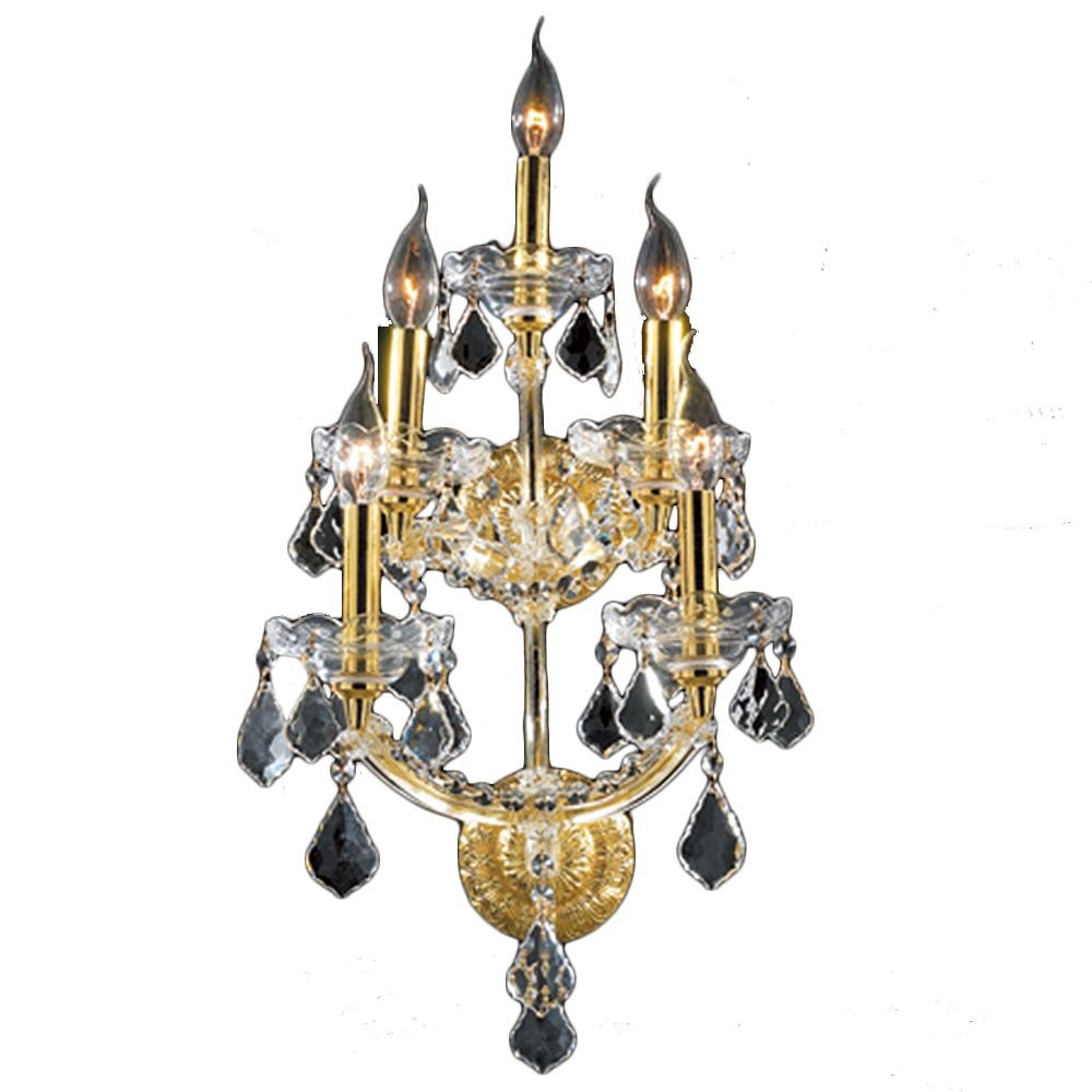Worldwide Lighting-W23072G12-Maria Theresa - Five Light 3-Tier Medium Wall Sconce   Polished Gold Finish with Clear Crystal