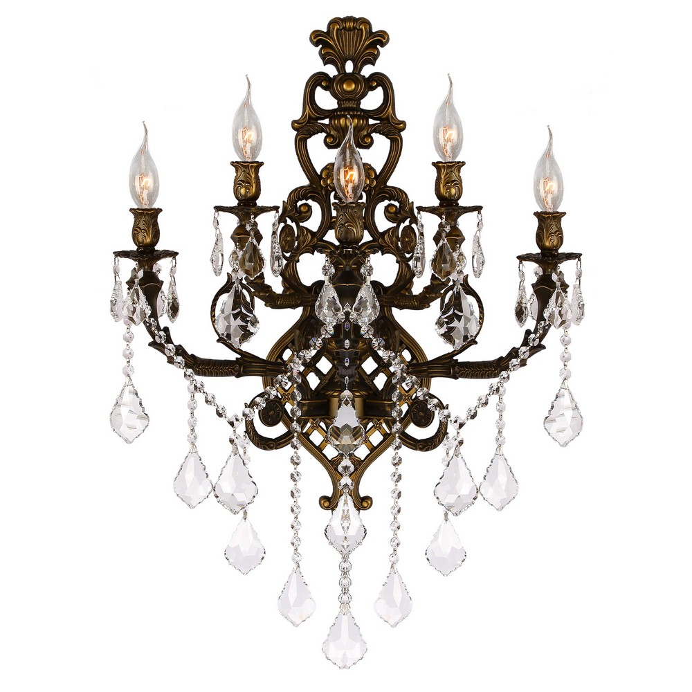 Worldwide Lighting-W23318B19-Versailles - Five Light 2-Tier Large Wall Sconce Antique Bronze  Flemish Brass Finish with Clear Crystal