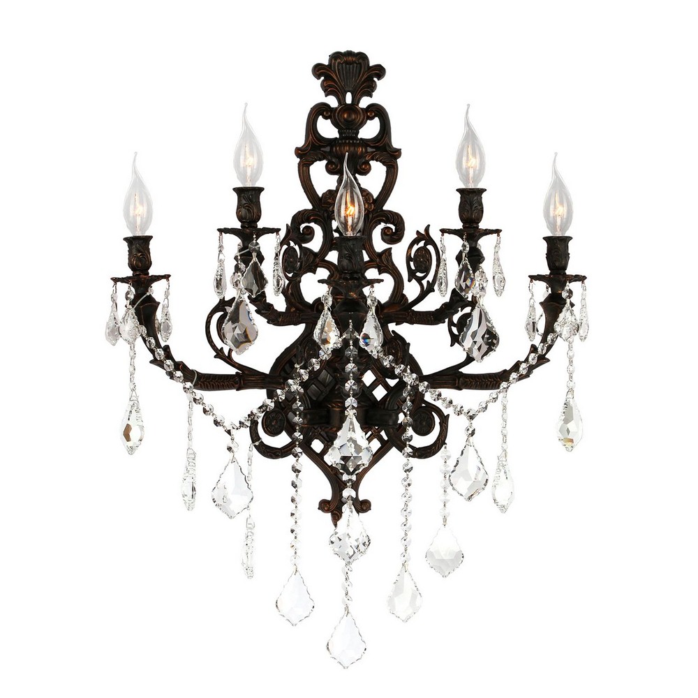 Worldwide Lighting-W23318F19-Versailles - Five Light 2-Tier Large Wall Sconce Flemish Brass  Flemish Brass Finish with Clear Crystal