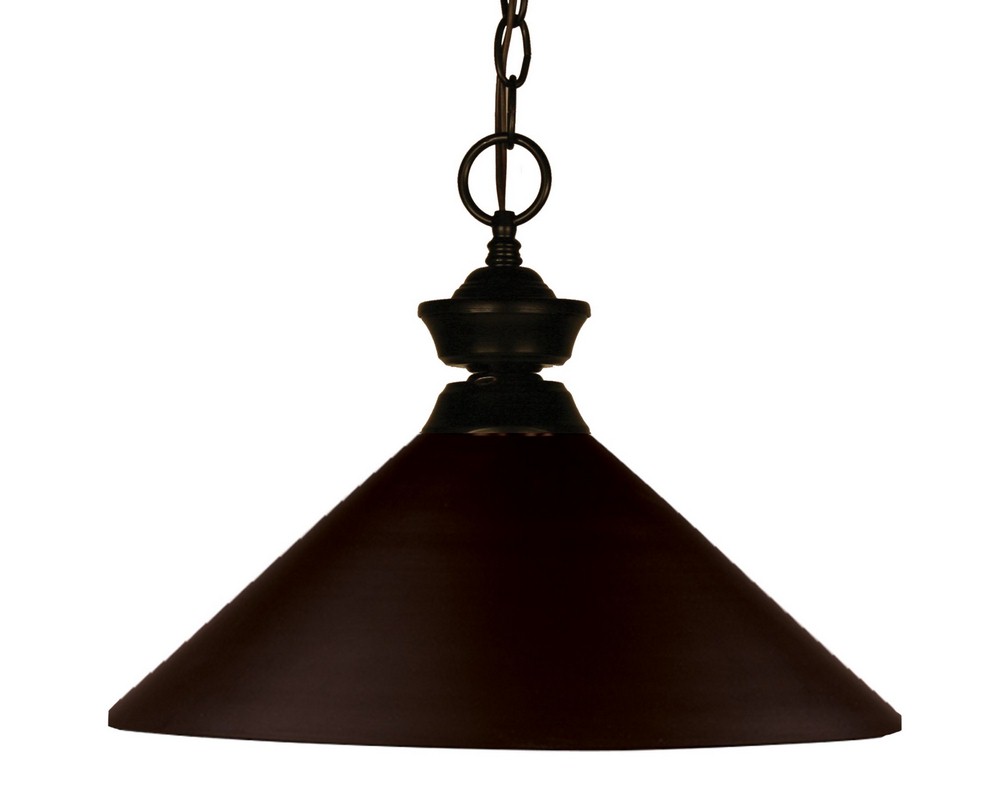 Z-Lite-100701BRZ-MBRZ-Shooter - 1 Light Pendant in Billiard Style - 14 Inches Wide by 8 Inches High   Bronze Finish with Bronze Metal Shade