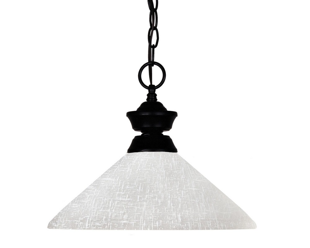 Z-Lite-100701MB-AWL14-Shark - 1 Light Pendant in Billiard Style - 14 Inches Wide by 11 Inches High   Matte Black Finish with White Linen Glass