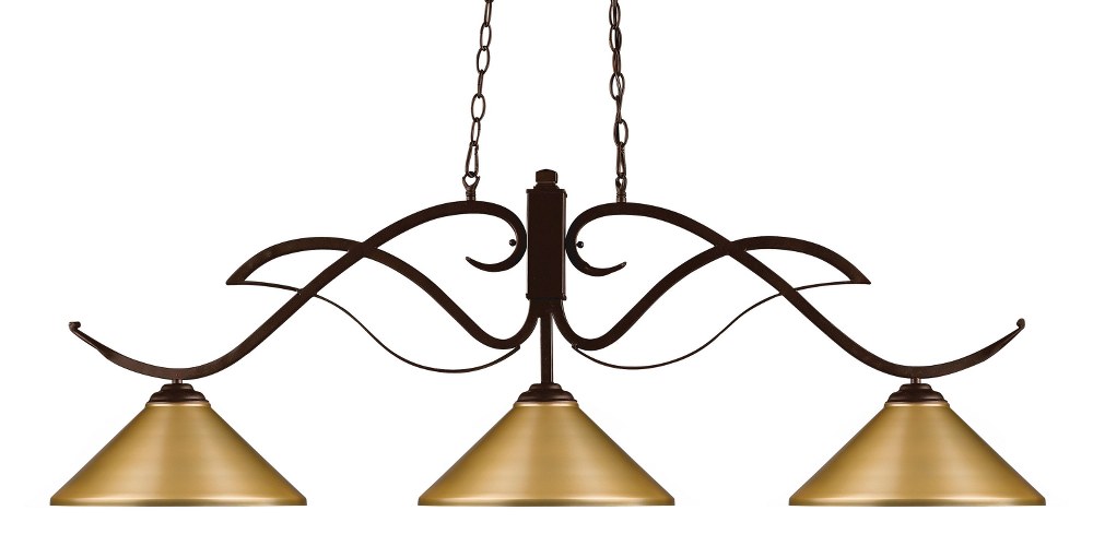 Z-Lite-126BRZ-MSG-Phoenix - 3 Light Island/Billiard   Bronze Finish with Satin Gold Metal Shade